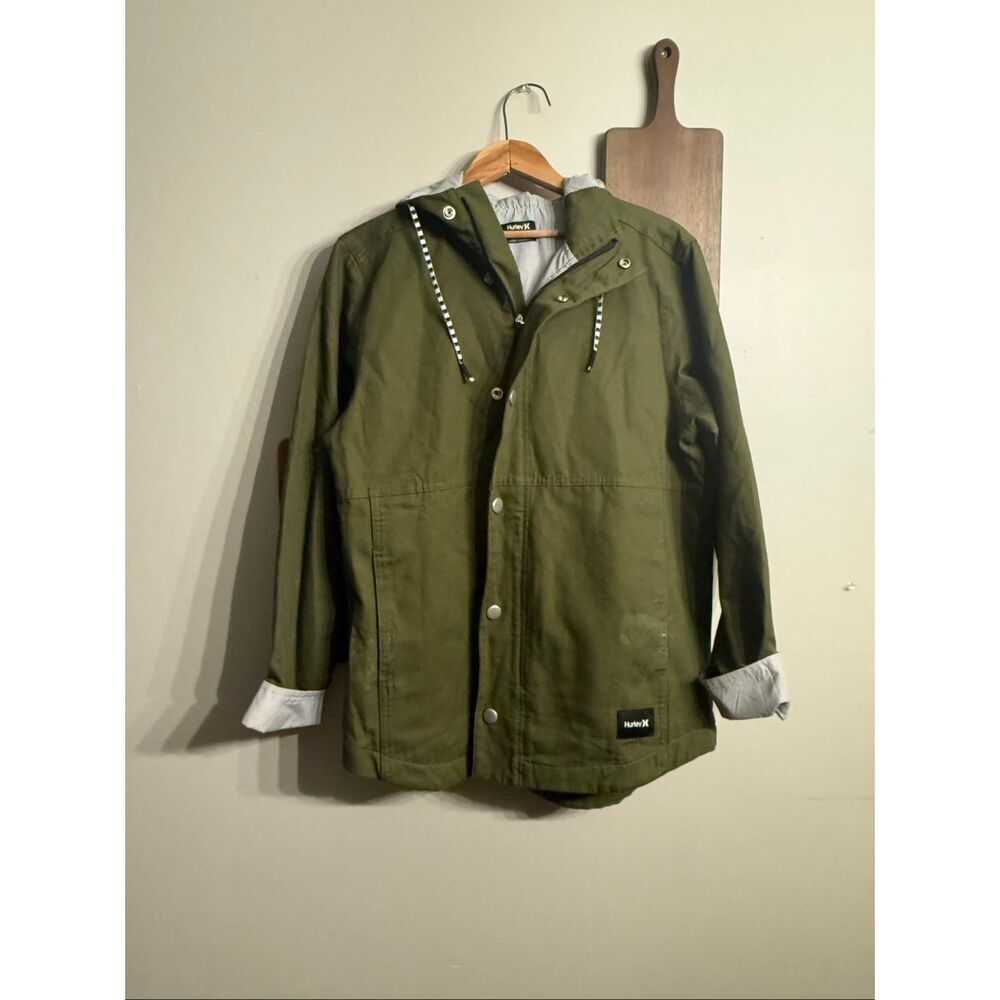 Hurley Green Mac A Full‎ Zip Snap Lined Long Sleeve Hooded Frame Jacket Small
